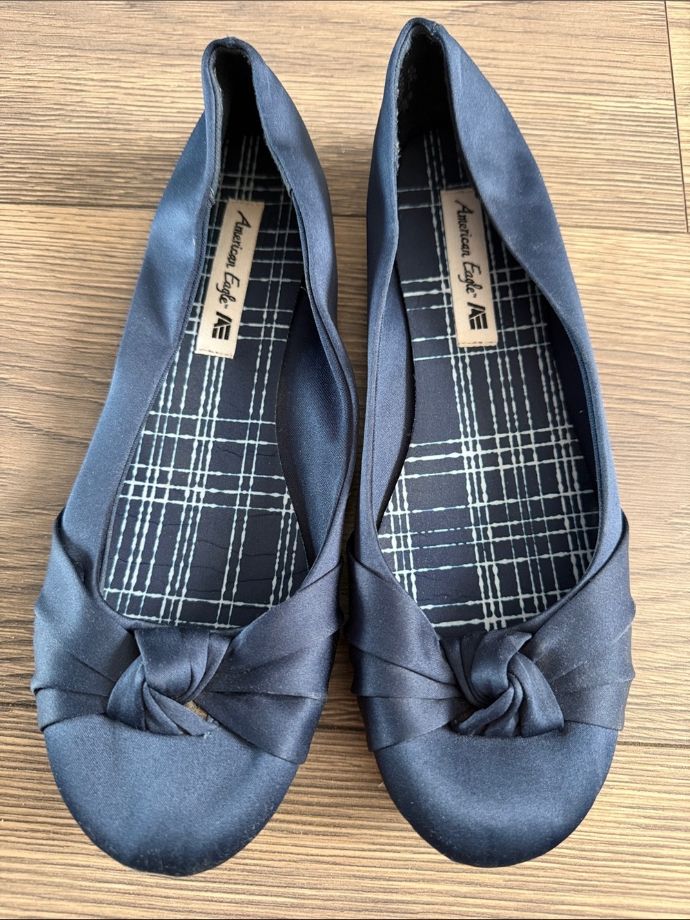 American Eagle Navy Satin Knot Flats